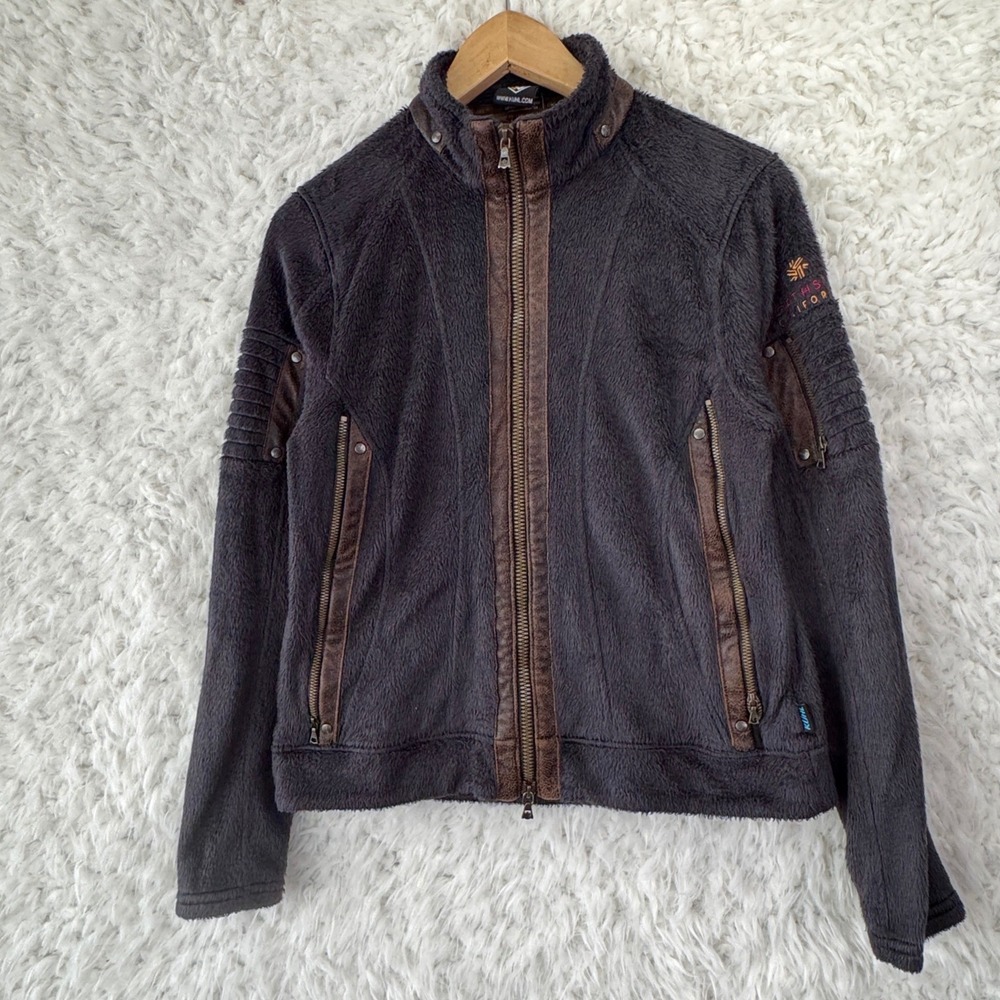 Kuhl Northstar Fleece Jacket Womens M Brown Gorpcore Moto Sherpa Full Zip